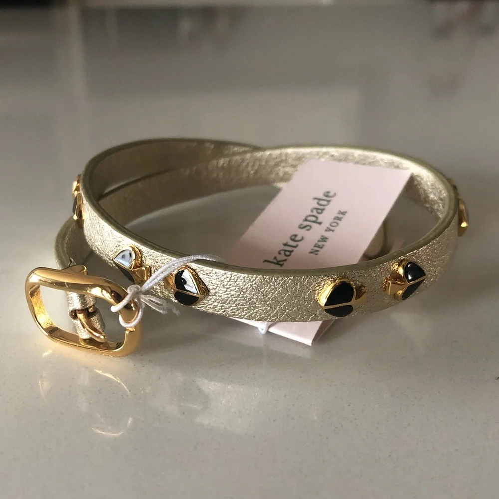 Kate spade Heritage Double Wrap Leather Gold and Black Bracelet - Picture 4 of 5